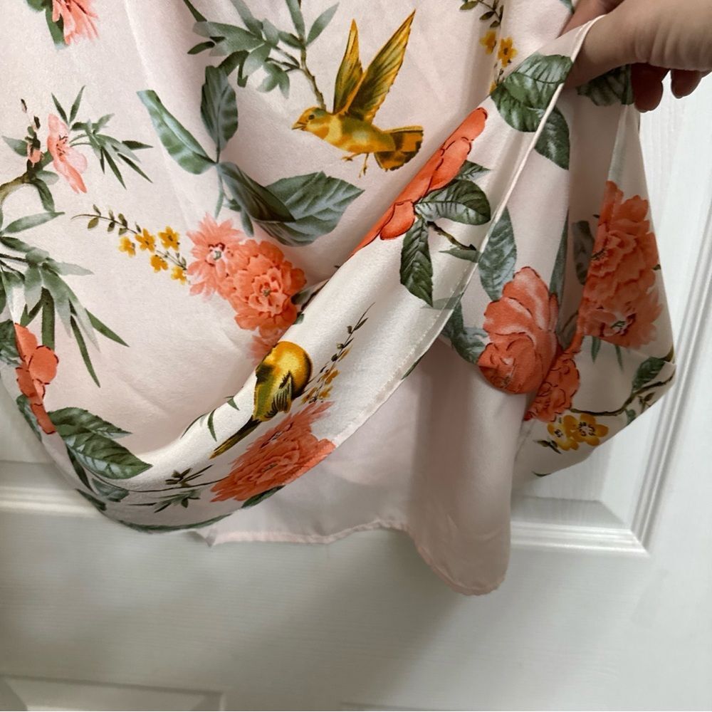 Forever21 Floral Bird Cottagecore Mini Dress L Tie Cold Shoulder Ruffle Lined - Picture 5 of 8